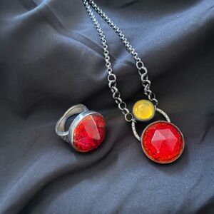 Uranium glass necklace and ring set